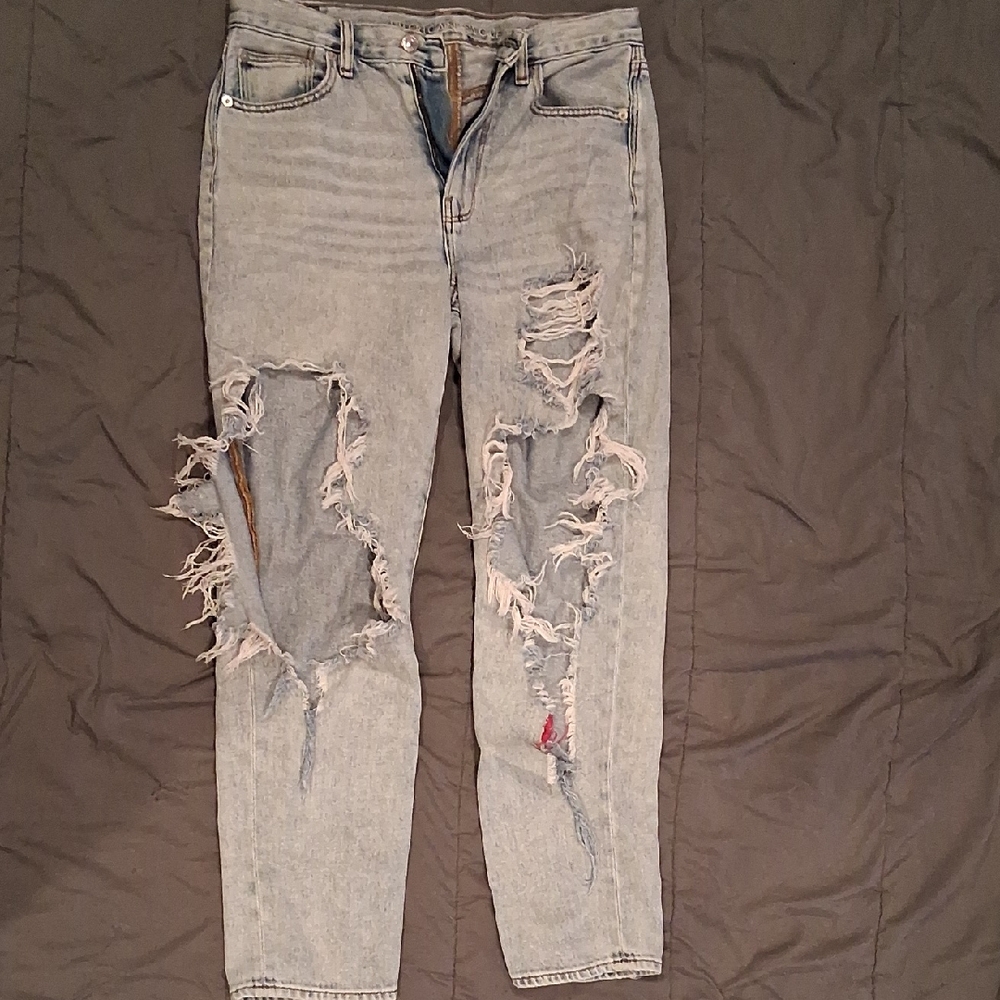 American Eagle Outfitters Light Blue Distressed Slim Straight Jeans